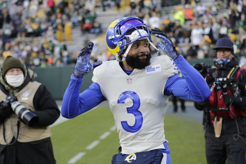 Odell Beckham Jr. warms up before the Rams' game in Green Bay.