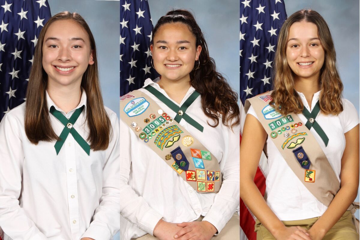 Meredith Hunter, Lauren Nitahara and Emerson Takata (from left) have earned their Girl Scout Gold Awards.