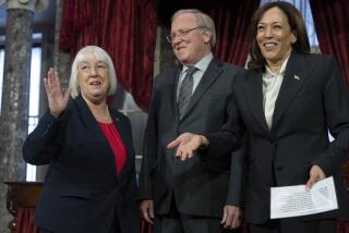 Vice President Kamala Harris participates in swearing-in of Sen. Patty Murray, D-Wash., at left, with her husband Rob Murray