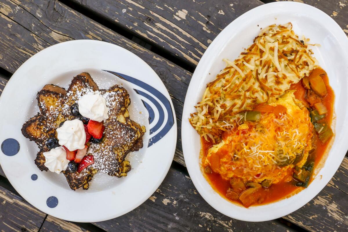Breakfast dishes as Mama's Eggs House in Idyllwild.