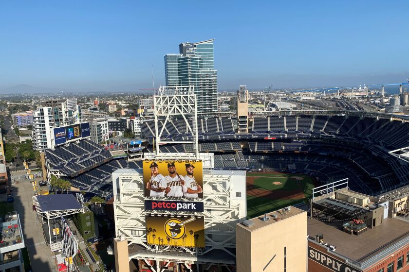 The view where fans can watch games at Petco Park from a hotel rooftop and other places in San Diego.