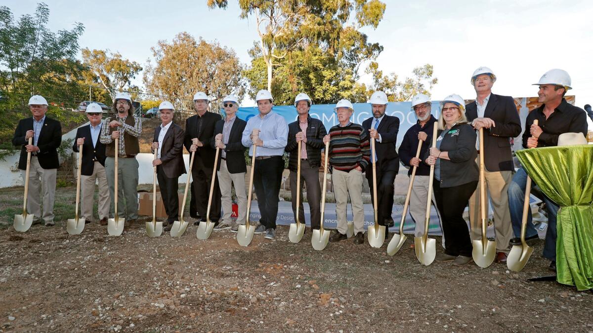 Environmental Nature Center board members and Newport Beach City Council members have their shovels ready for Thursday’s groundbreaking ceremony for the center’s new preschool.