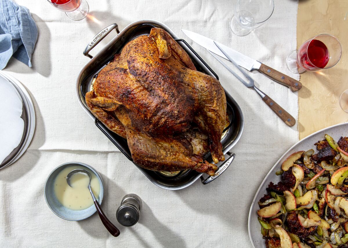 Roast turkey on a table