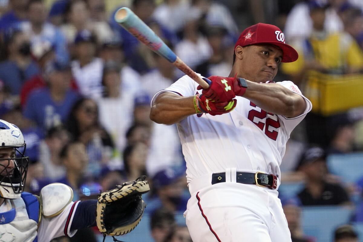 Juan Soto competes in the home run derby at Dodger Stadium on Monday.