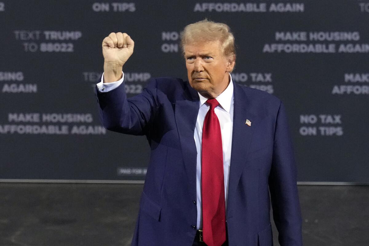 Donald Trump raising a fist at a rally in Tucson