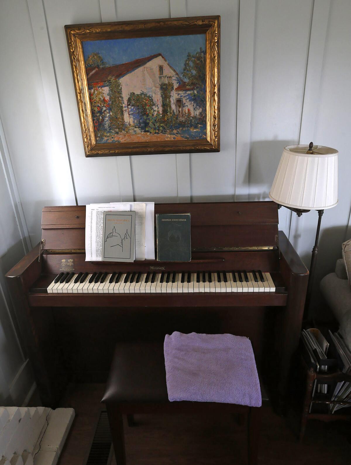 A vintage piano at the Hummingbird Bungalow in north Laguna Beach.