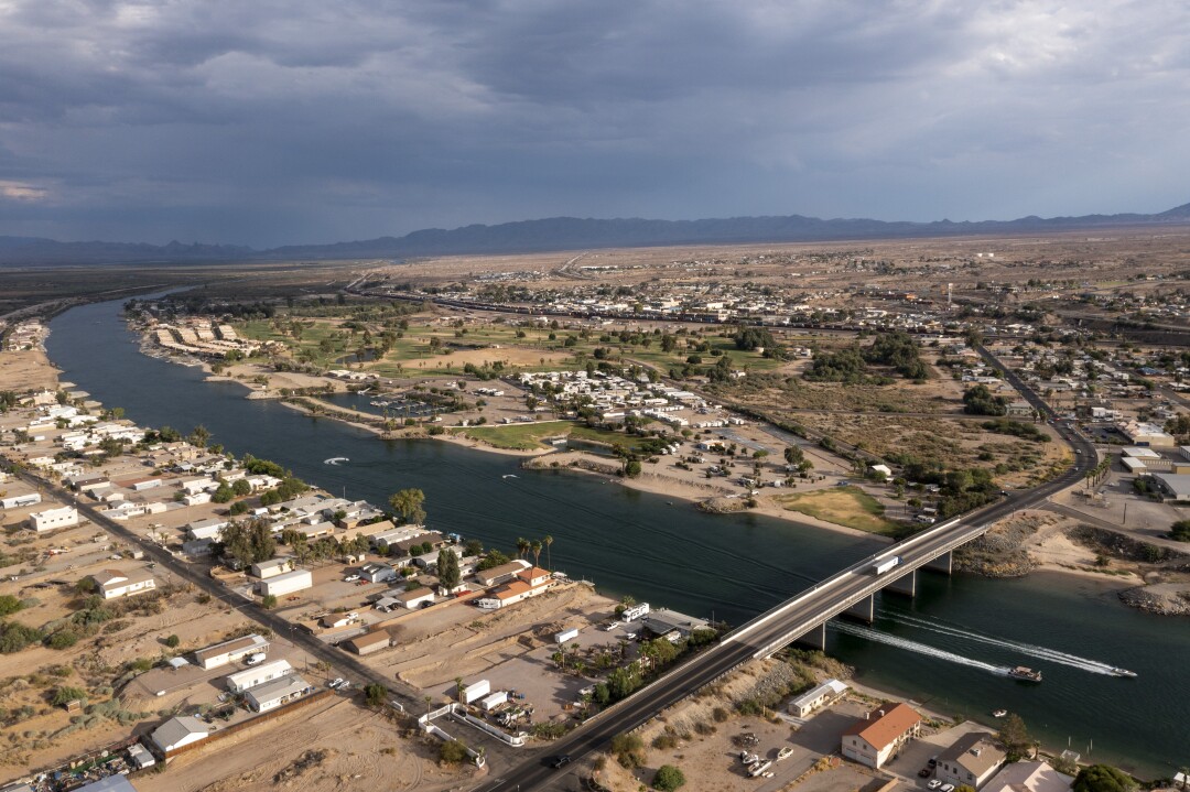 The Colorado River flows past the Mojave desert town of Needles.