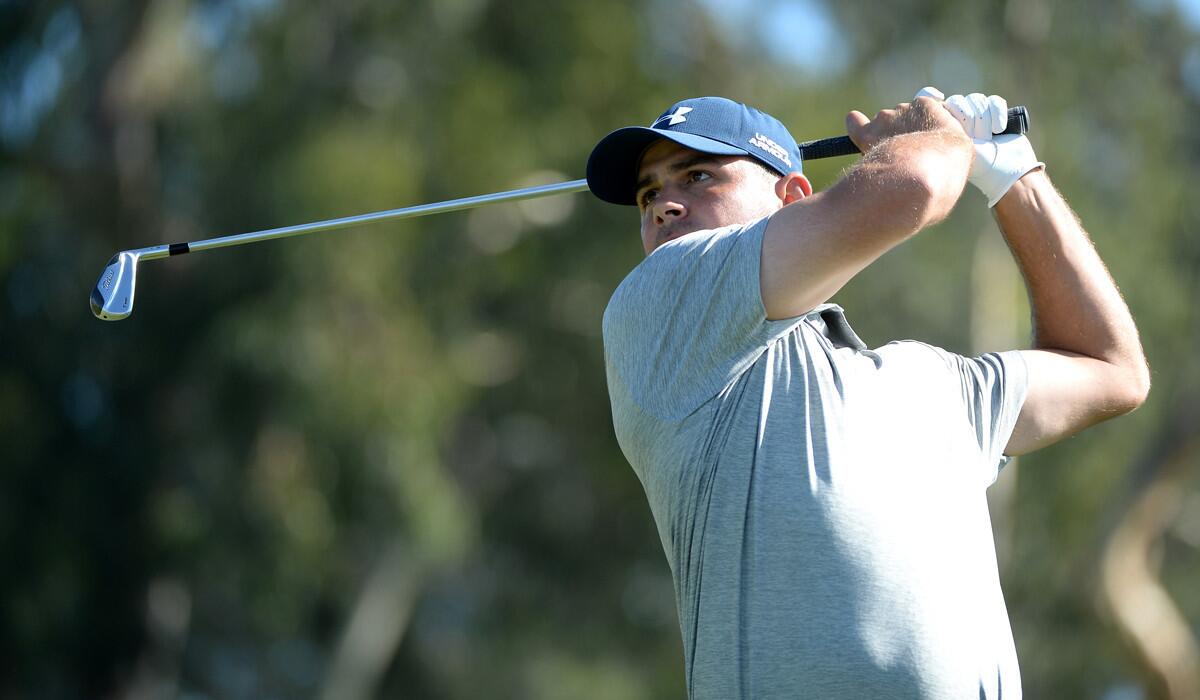 Gary Woodland tees off on the 15th hole during Round 2 of the Farmers Insurance Open at Torrey Pines South on Jan. 29.