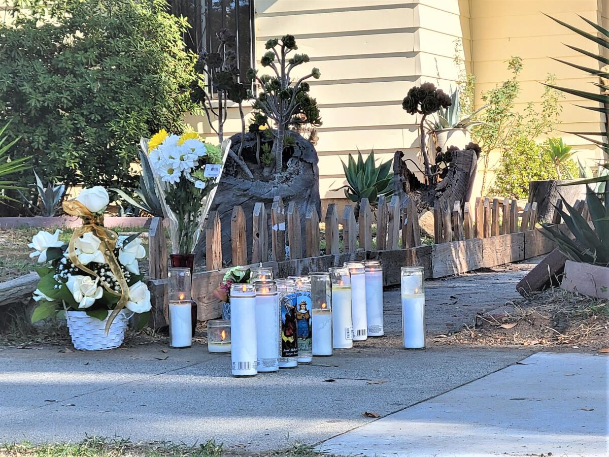 A memorial outside a Pasadena home