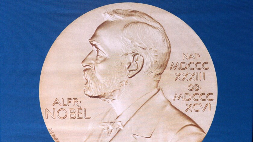 The Nobel laureate medal, featuring the portrait of Swedish inventor and scholar Alfred Nobel.