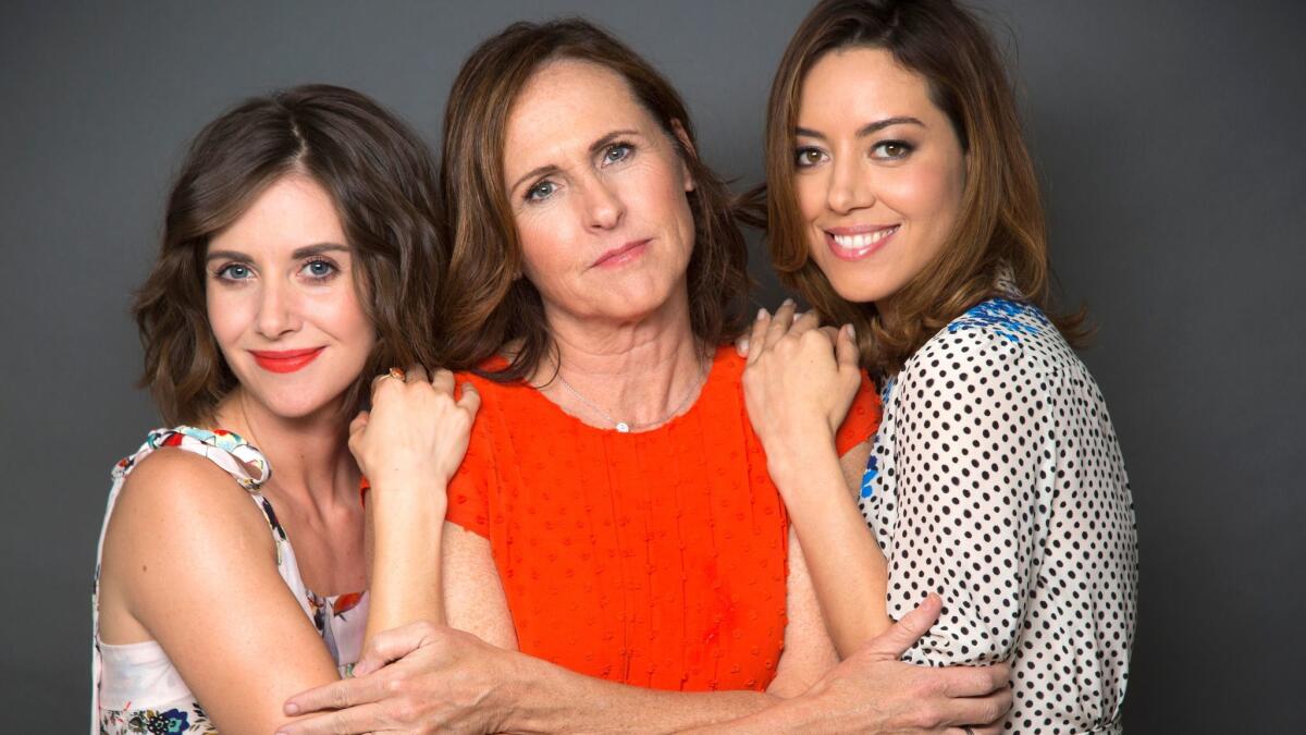 Actresses Alison Brie, left, Molly Shannon and Aubrey Plaza. They star in the comedy movie "The Little Hours," in which they play nuns in 14th-century Italy.