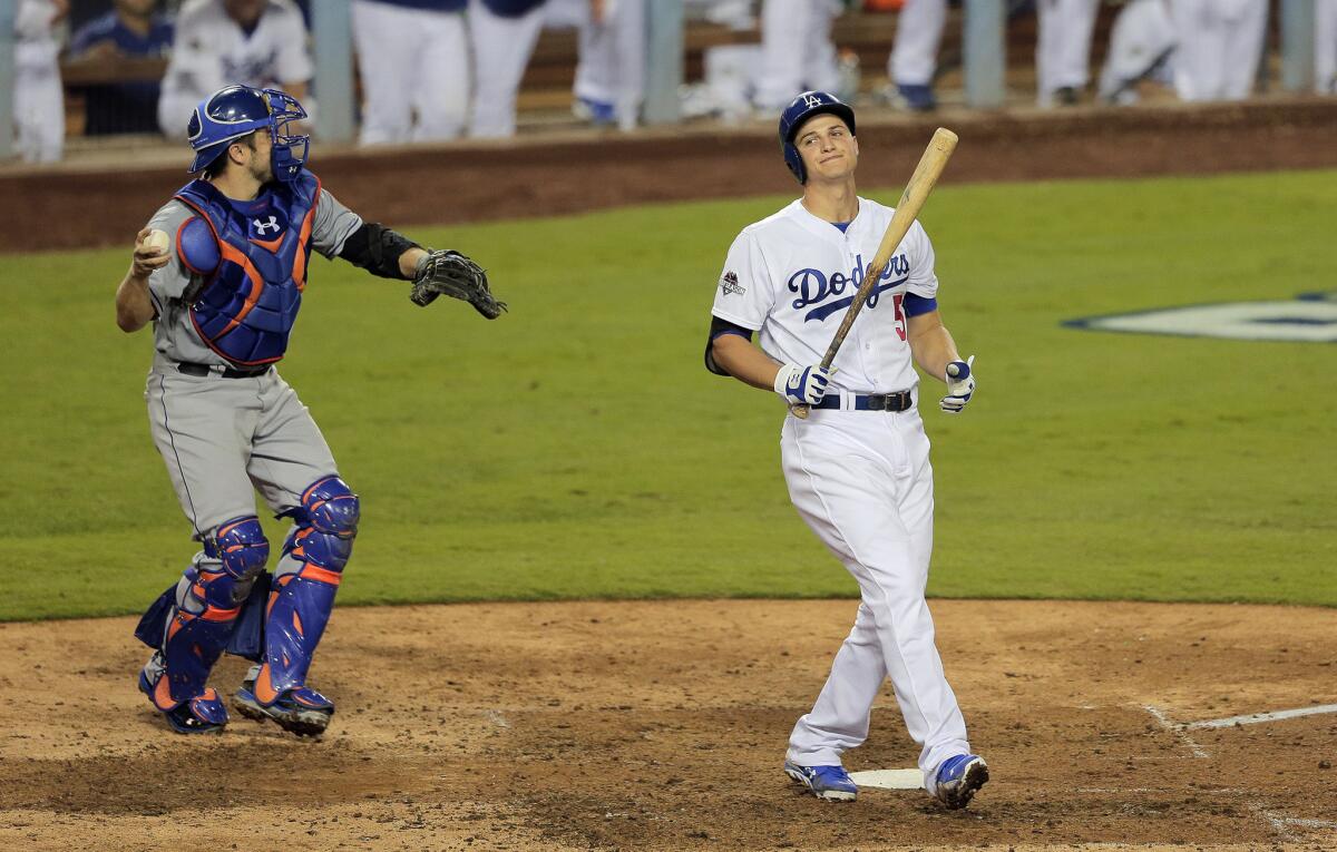 Dodgers shortstop Corey Seager reacts after striking out in the seventh inning of Game 5.