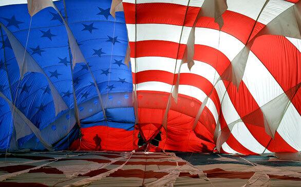 American flag, hot air balloon, Hoboken, N.J.