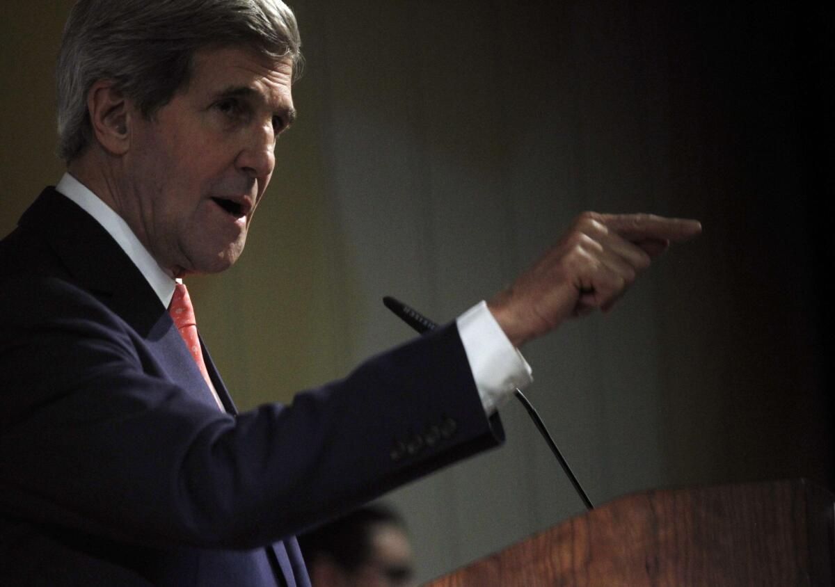 Secretary of State John F. Kerry addresses a news conference Sunday after the a session of nuclear talks with Iran concluded in Geneva.