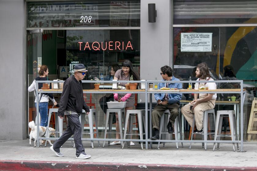 LOS ANGELES, CALIFORNIA - APR. 20, 2019: (3L) Sonoratown co-owner Jennifer Feltham works at the taqueria on Saturday, Apr. 20, 2019, in downtown Los Angeles. Feltham opened the small but very popular taqueria with her partner Teodoro Diaz-Rodriguez, Jr three years ago, and, in the style of San Luis Ro Colorado, Sonora region of Northern Mexico, they focused on well-prepared carne asada and buttery flour tortillas. (Photo / Silvia Razgova) 3077219_la-fo-escarcega-sonoratown-review