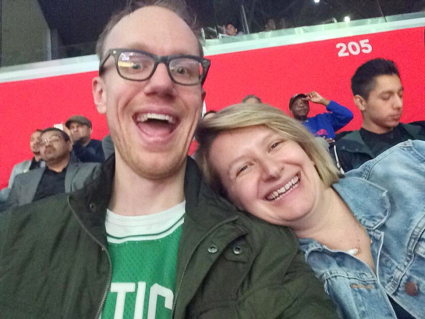 Patrick and Emma Janssen enjoy a Clippers game at the Staples Center. 