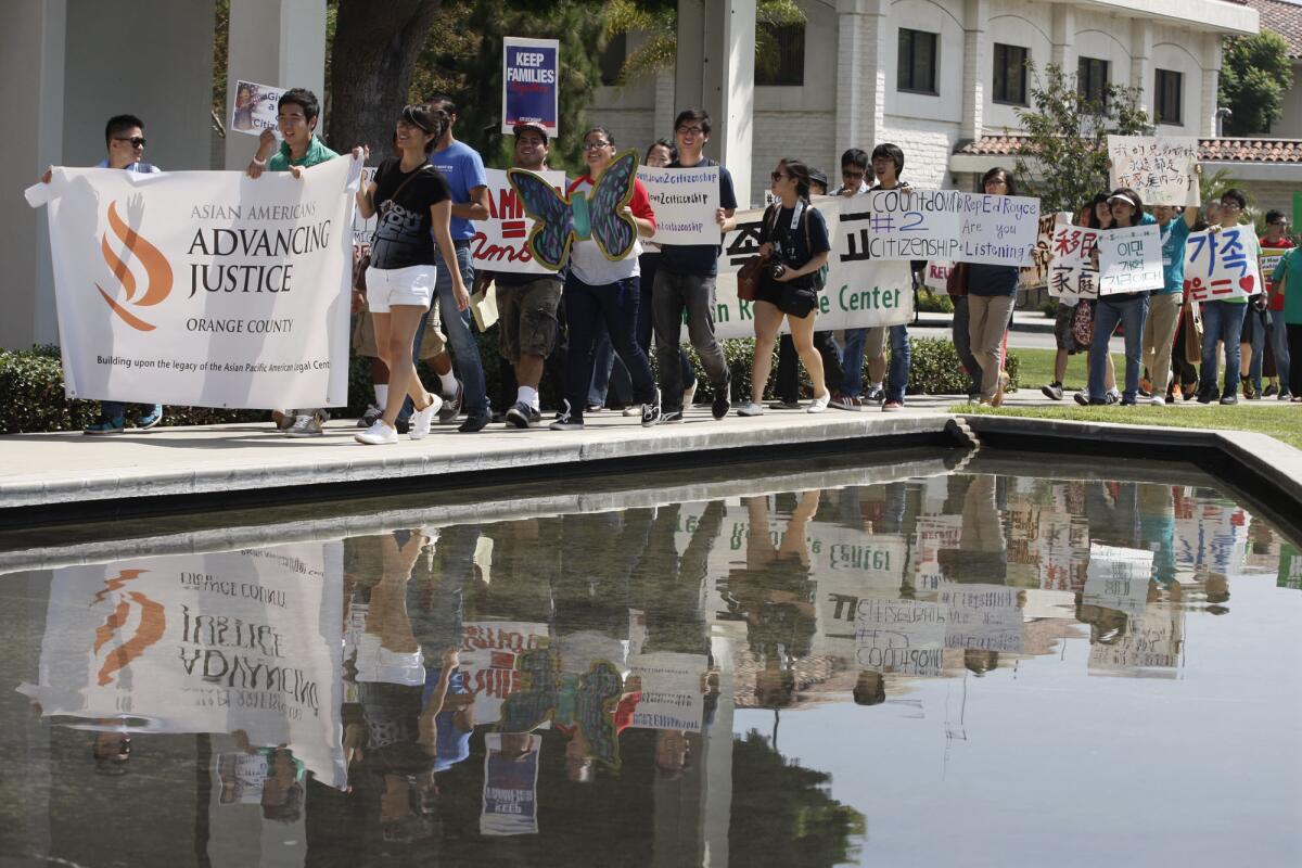 Immigrant rights advocates rally in Fullerton in support of comprehensive immigration reform. GOP state lawmakers sent a letter Thursday to California Republicans in Congress urging action on immigration this year.