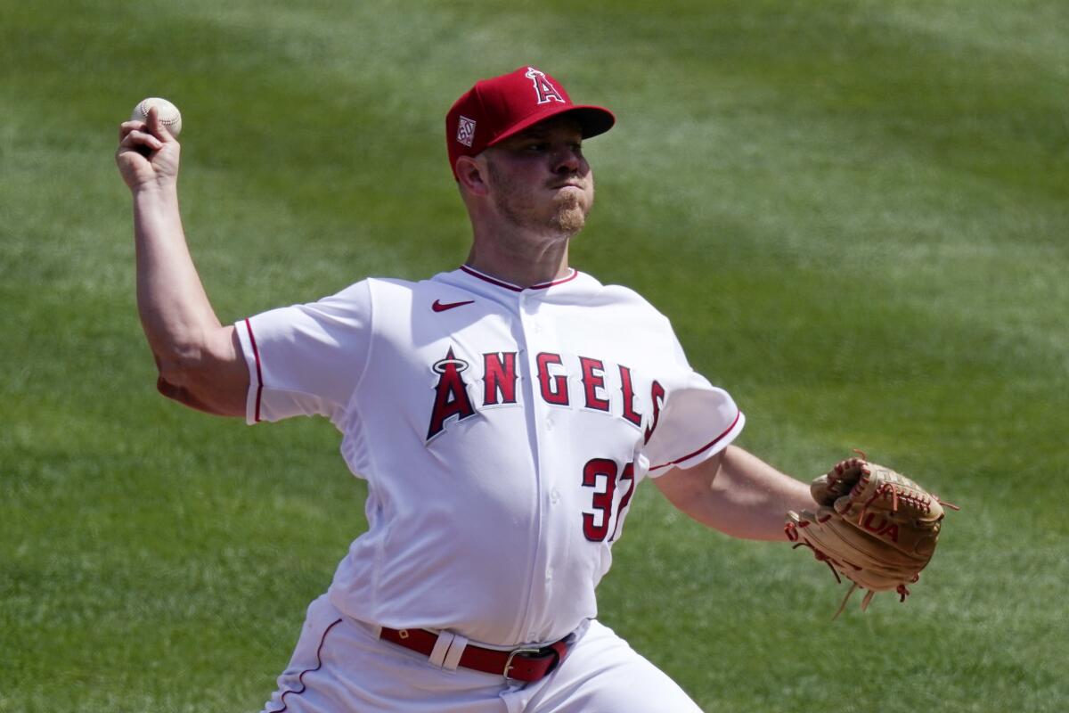 Angels starting pitcher Dylan Bundy delivers a pitch during a game.