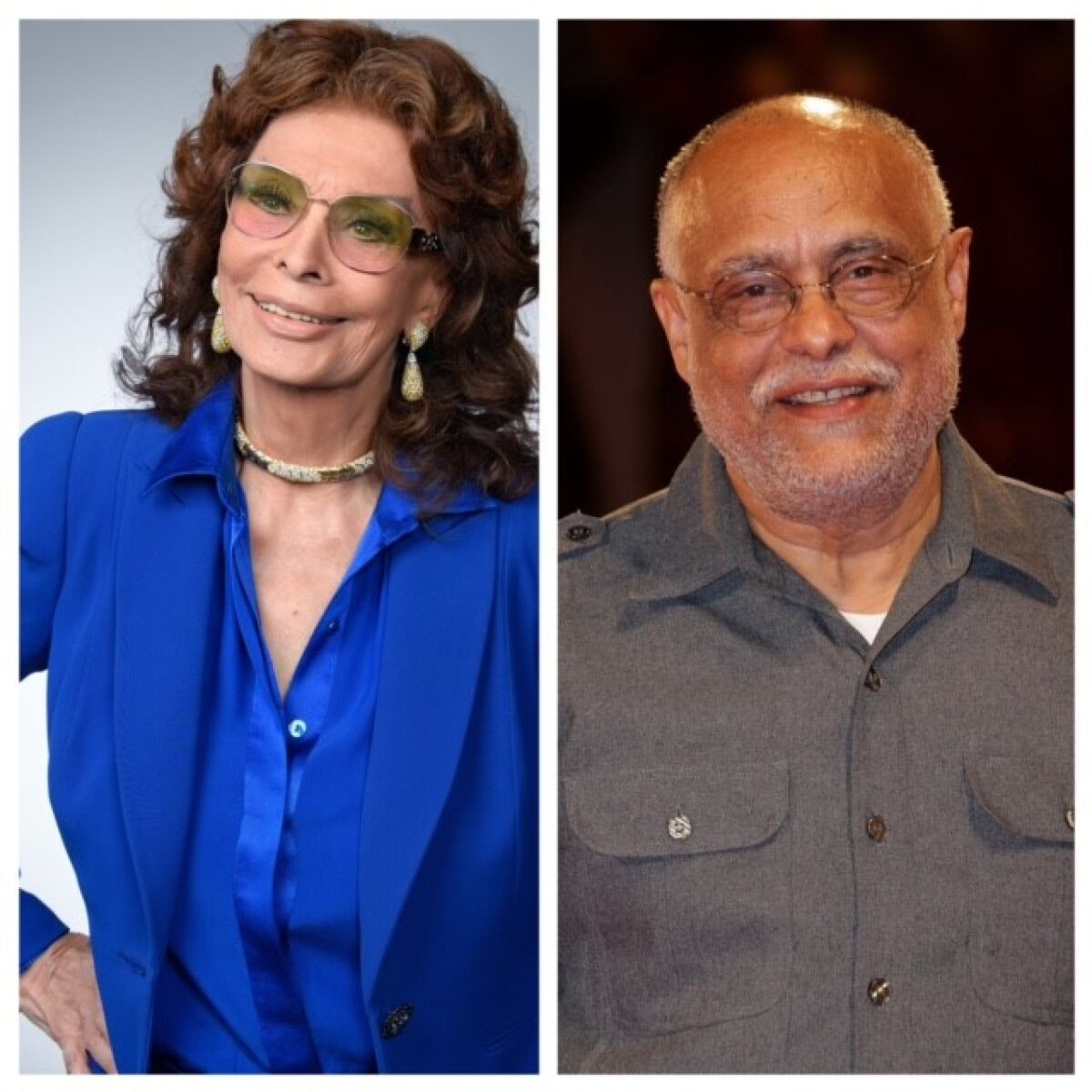 A collage of portraits showing Sophia Loren and Haile Gerima.