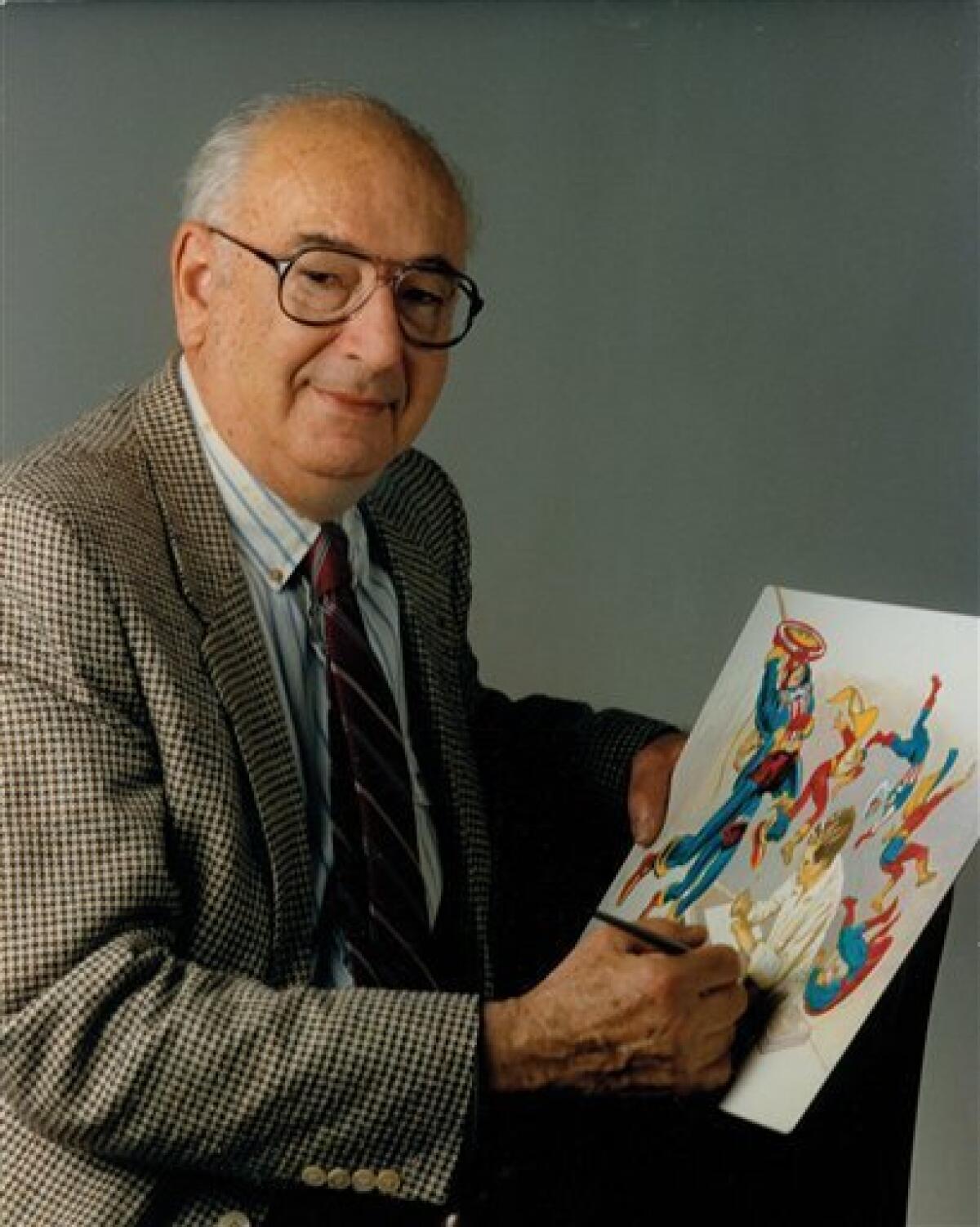In this undated publicity photo released by Titan Books, Joe Simon, co-creator of the Captain America comic, is shown. The character proved a popular hit _ the first issue sold a million copies and put Timely Comics, the forerunner of Marvel, solidly among newsstand favorites, a position held through the 1940s and 1950s before becoming Marvel in the 1960s. (AP Photo/Titan Books)