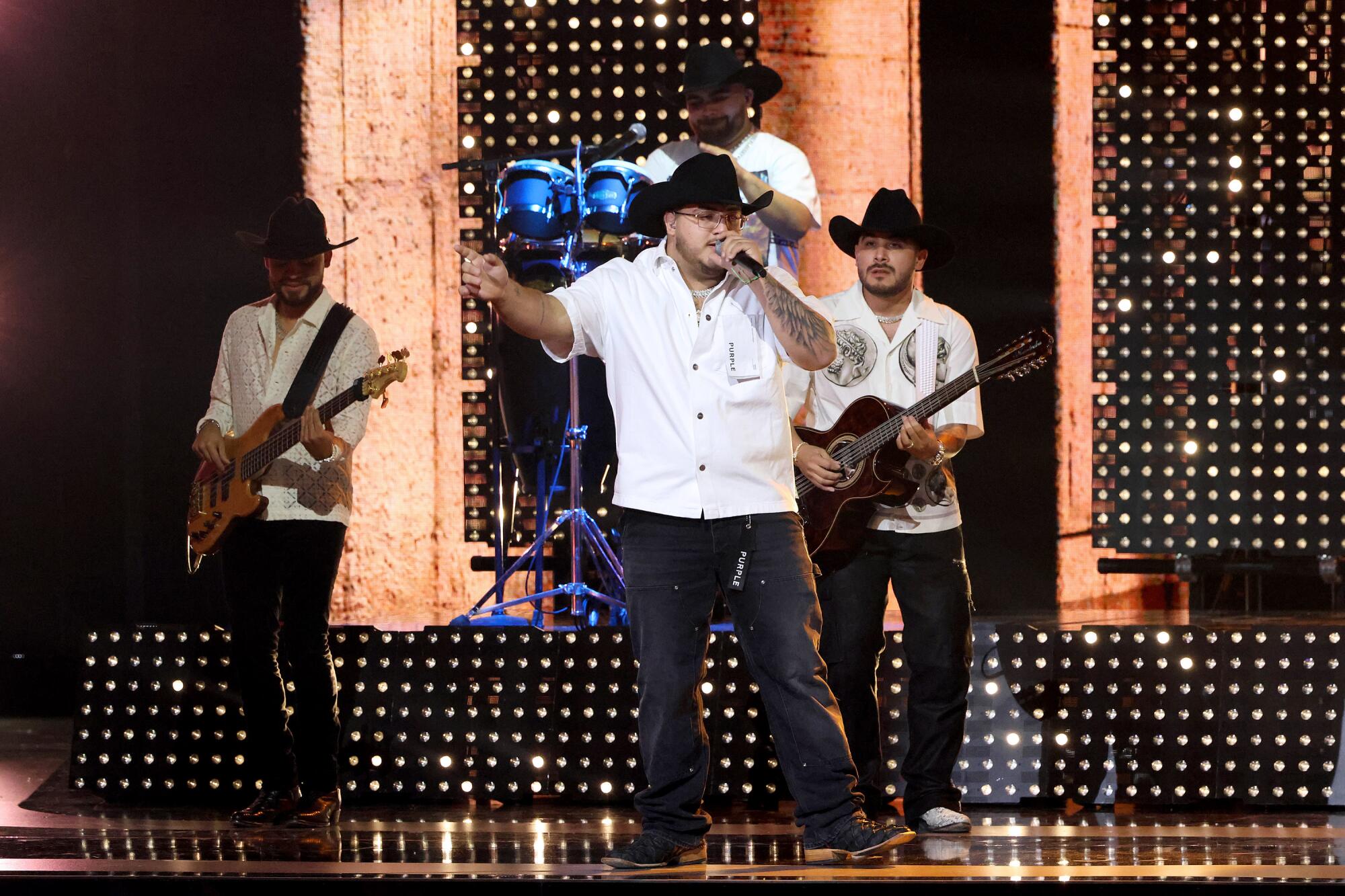 Grupo Frontera performs at the 2023 Billboard Latin Music Awards.
