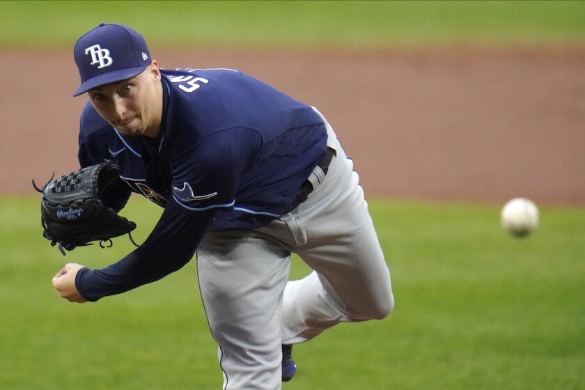 Tampa Bay Rays starting pitcher Blake Snell delivers against the Baltimore Orioles on Sept. 17.