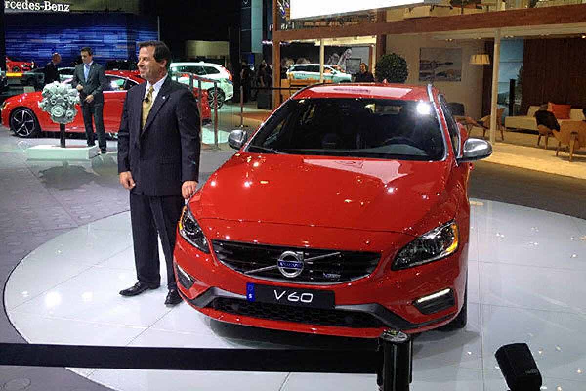 The V60 is displayed at the Volvo AG booth during the Los Angeles Auto Show.