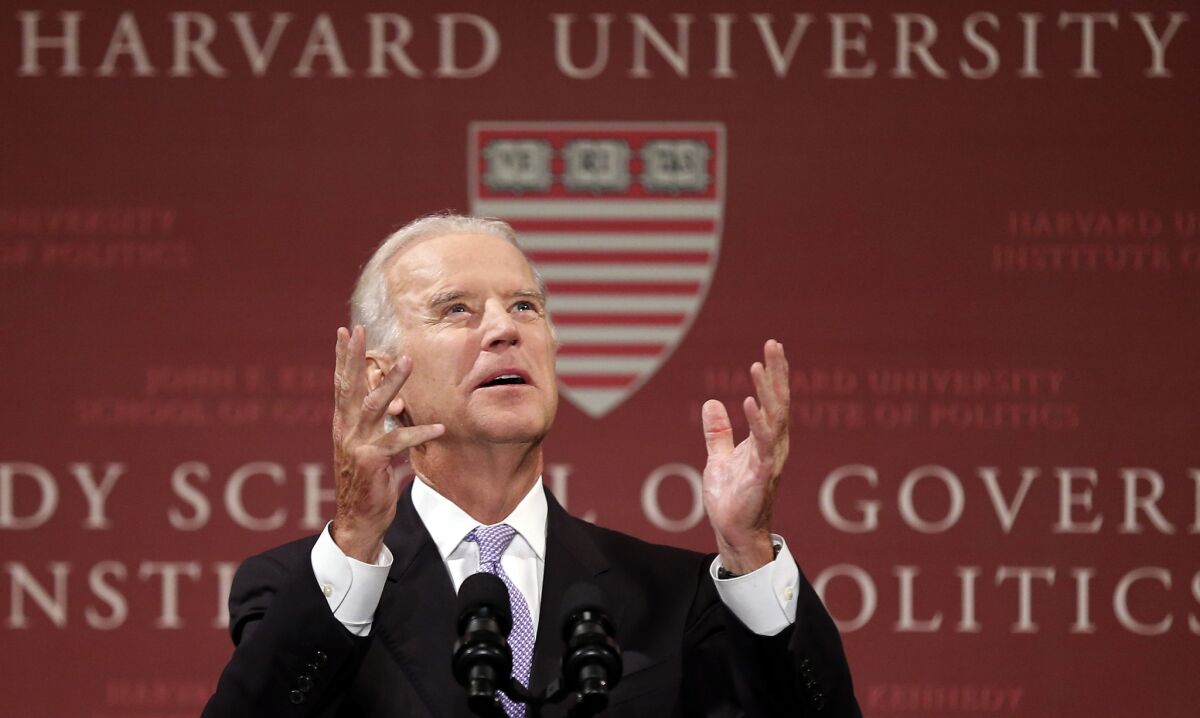 Vice President Joe Biden speaks to students faculty and staff at Harvard University's Kennedy School of Government in Cambridge, Mass.