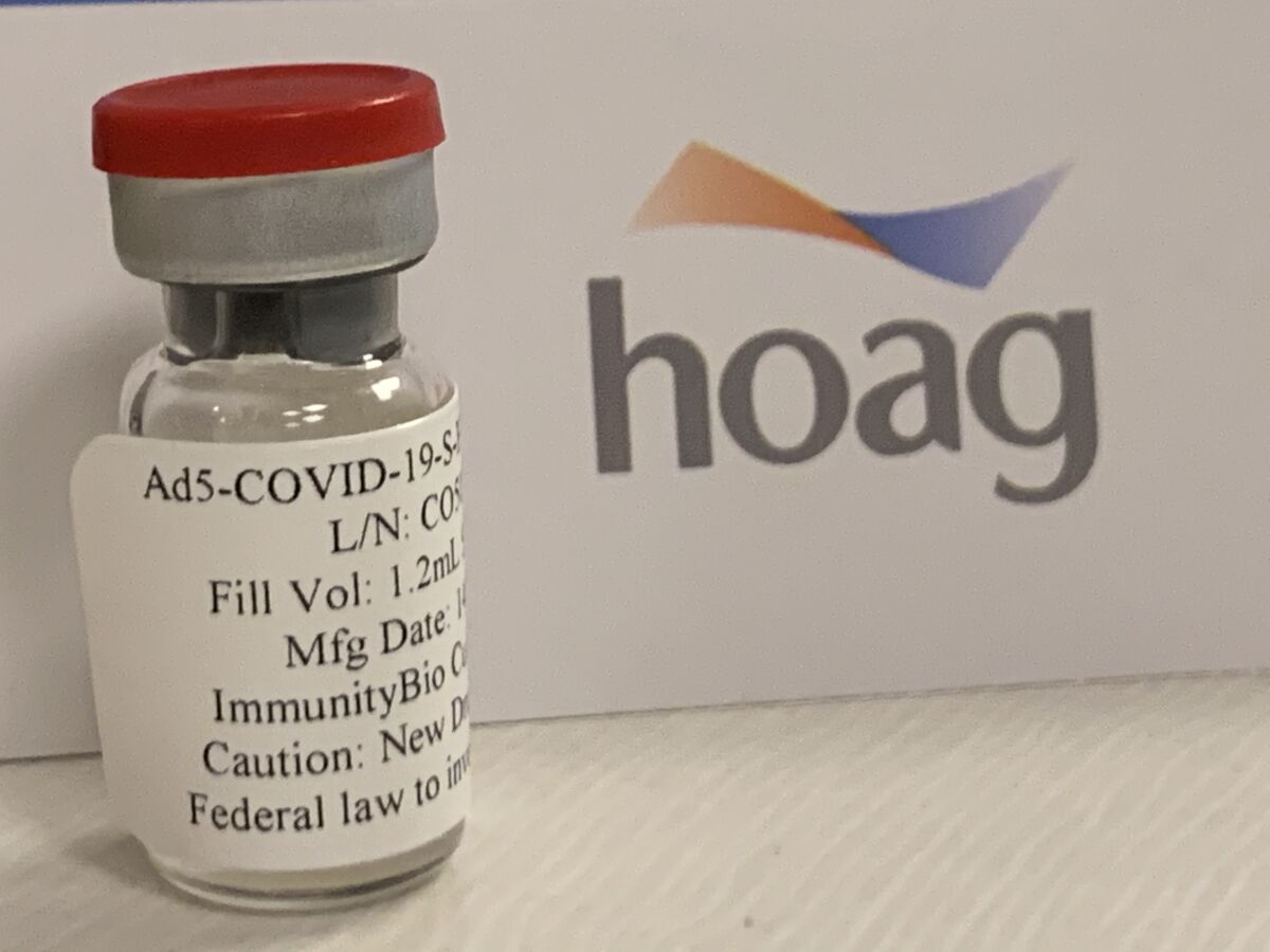 A vial of the hAd5-COVID-19 vaccine that will be tested in a clinical trial at Hoag Memorial Hospital in Newport Beach.