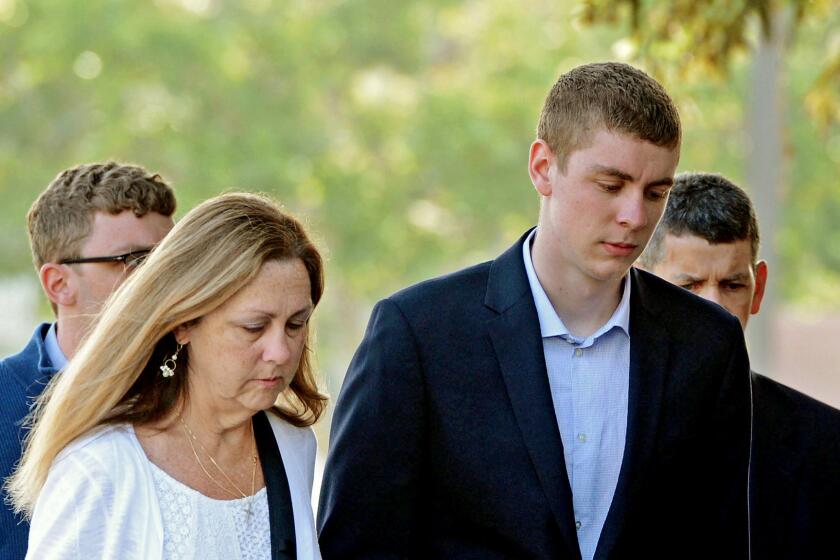 Brock Turner, right, makes his way into court in Palo Alto on June 2.