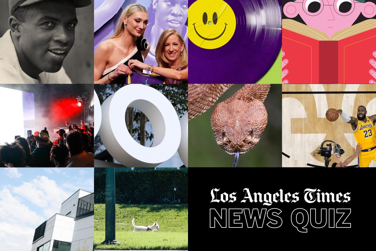 Grid of ten photos with Los Angeles Times News Quiz logo in lower corner