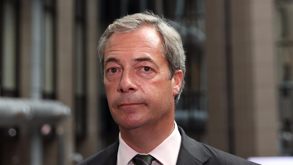 UK Independence Party leader Nigel Farage attends a European Council Meeting in June. He has resigned as the head of the party.