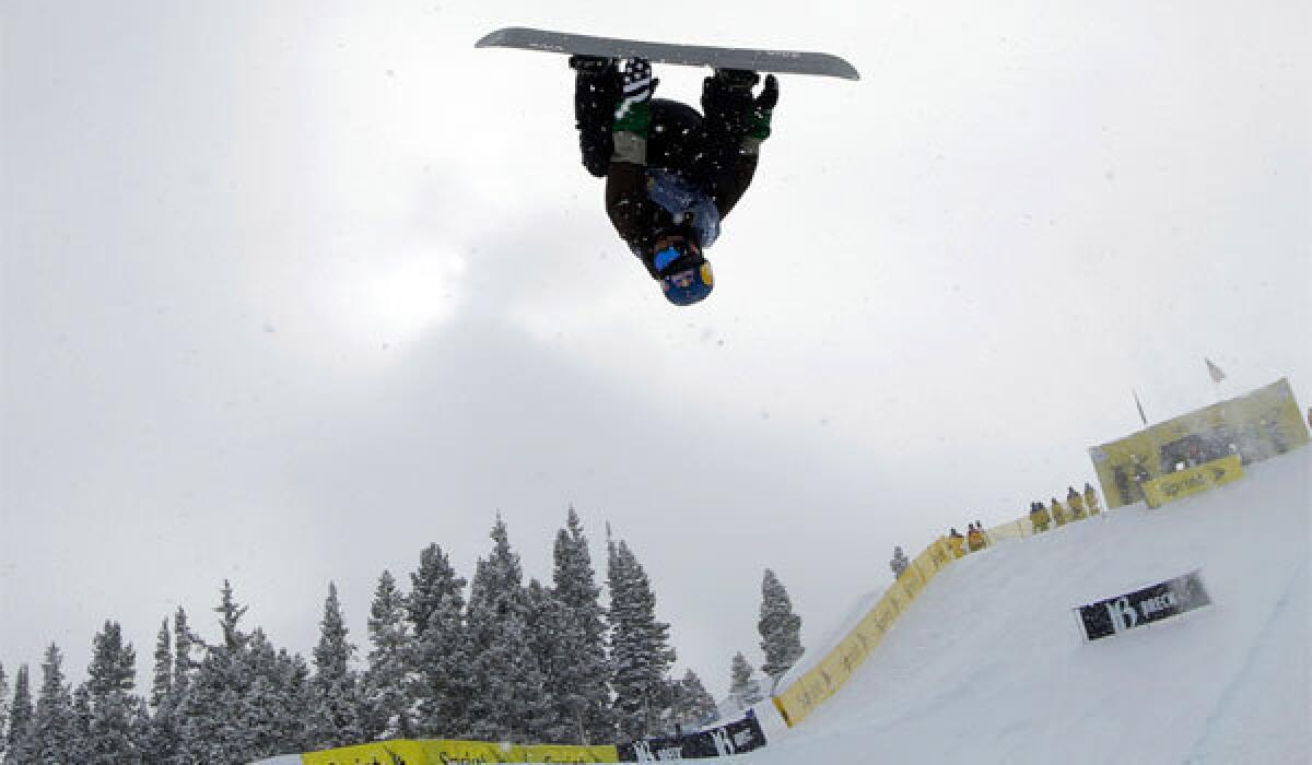 Louie Vito does a practice run before the start of men's halfpipe qualifications for the U.S. Snowboarding Grand Prix on Jan. 8 in Breckenridge, Colo.