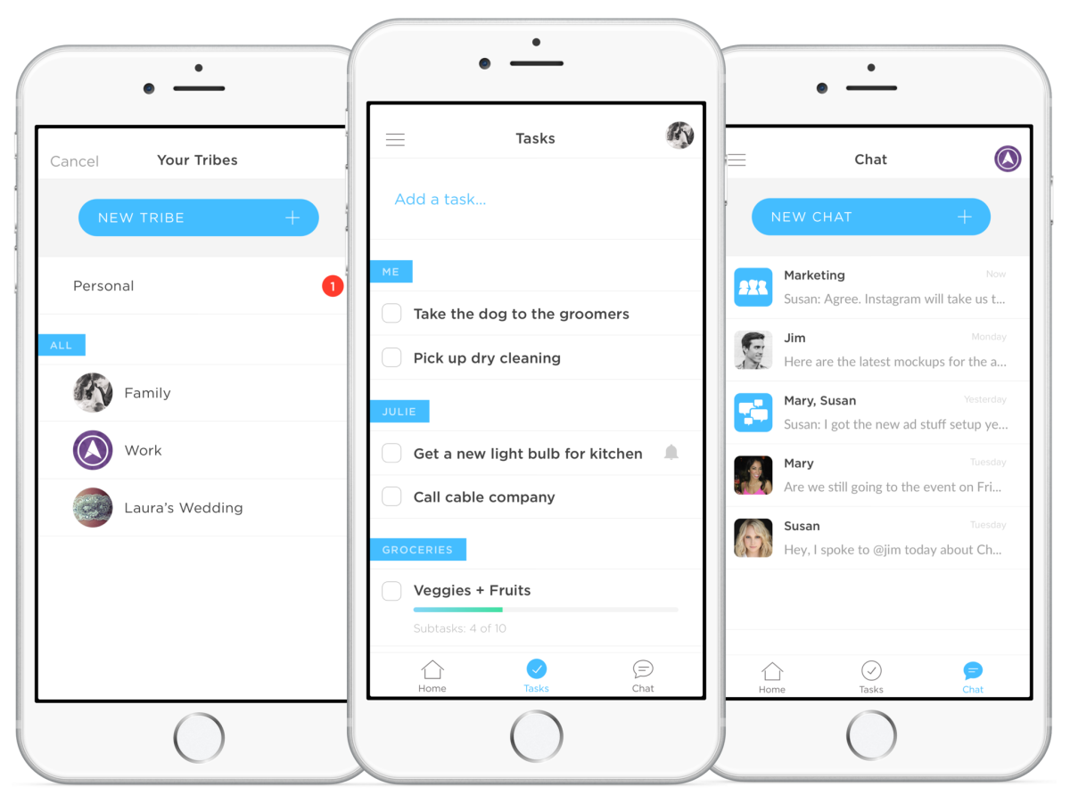 Screenshots from to-do and chat app Wedo. (Wedo)