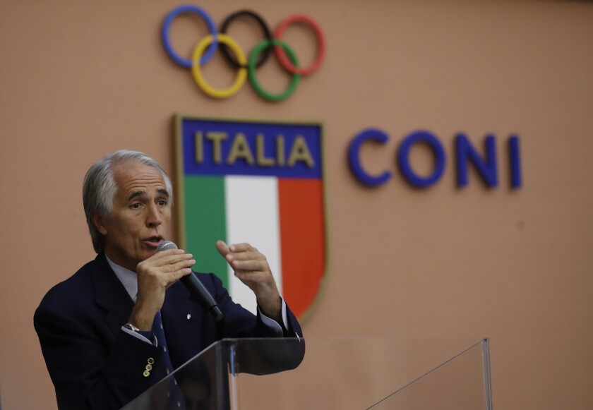 Italian Olympic Committee President Giovanni Malago at a news conference in Rome on Oct. 11.