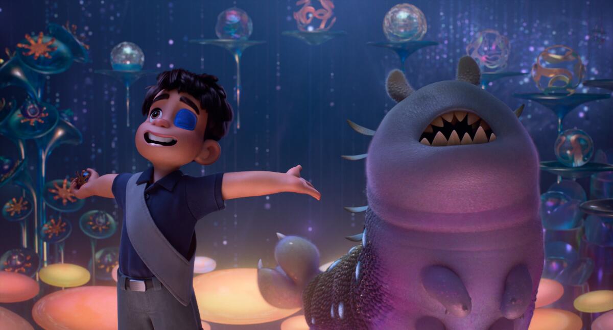 Elio and Glordon marvel at their surroundings in a still from the movie "Elio."