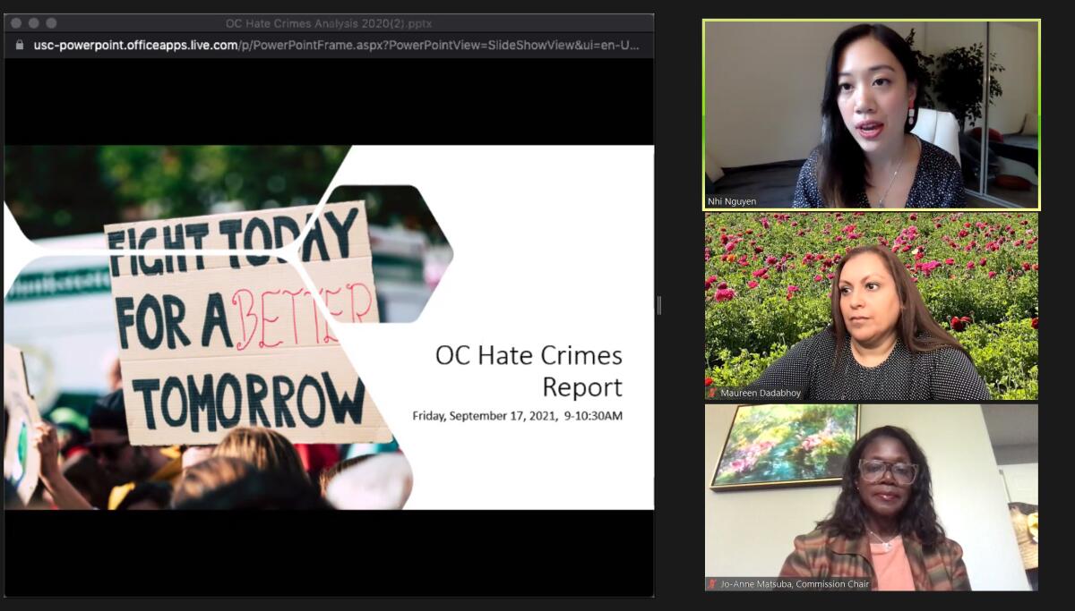 Zoom screenshot taken from the Orange County Human Relations Commission Sept. 17 presentation of the report.