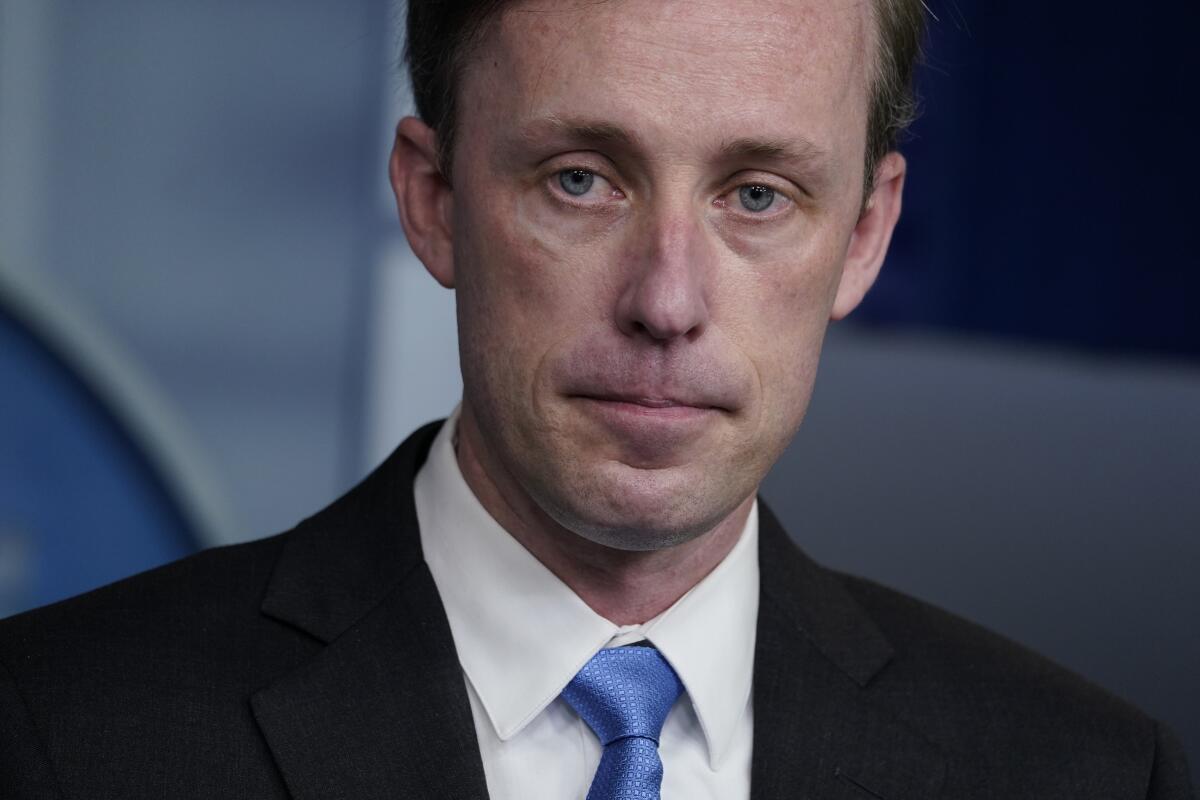 National security adviser Jake Sullivan speaks during a press briefing at the White House, Thursday, Feb. 4, 2021, in Washington. (AP Photo/Evan Vucci)