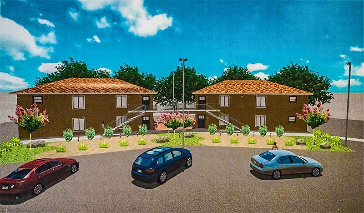 Rendering of two new buildings at East County Transitional Living Center that will house homeless individuals and families.