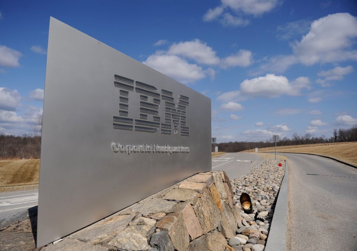 A sign outside IBM's corporate headquarters in Armonk, N.Y.