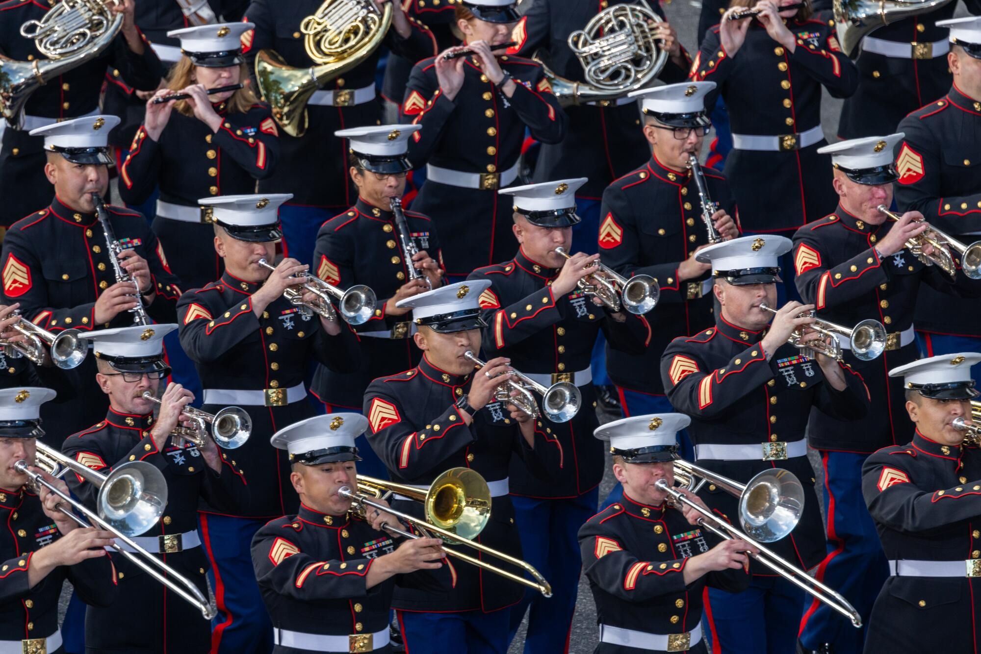 Marine Corps musicians in the Rose Parade.
