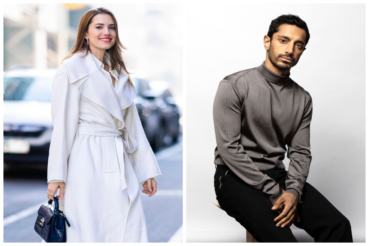 A photo diptych of Allison Williams and Riz Ahmed.