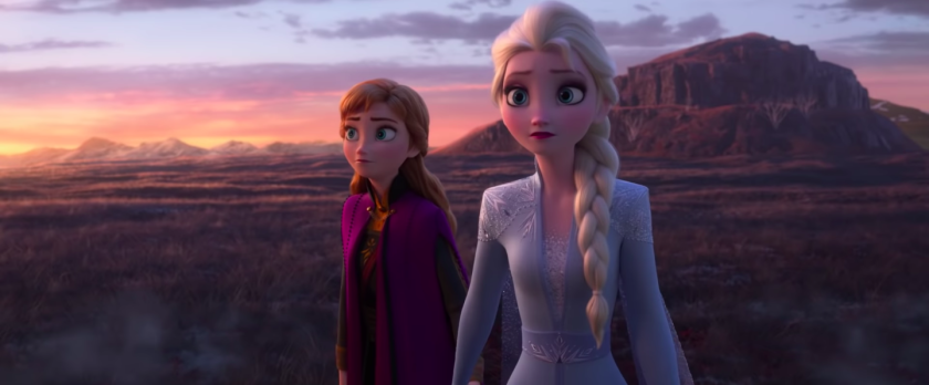 Princess Anna (Kristen Bell) and Queen Elsa (Idina Menzel) prepare to enter an enchanted forest in "Frozen 2."