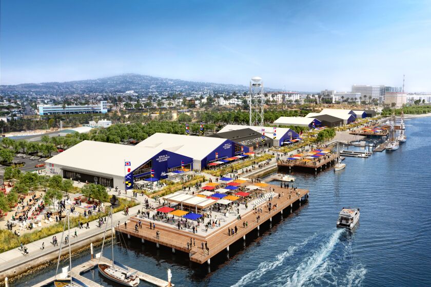 Rendering of West Harbor, an entertainment and shopping complex that will replace Ports O' Call Village as the key visitor attraction at the Port of Los Angeles in San Pedro.