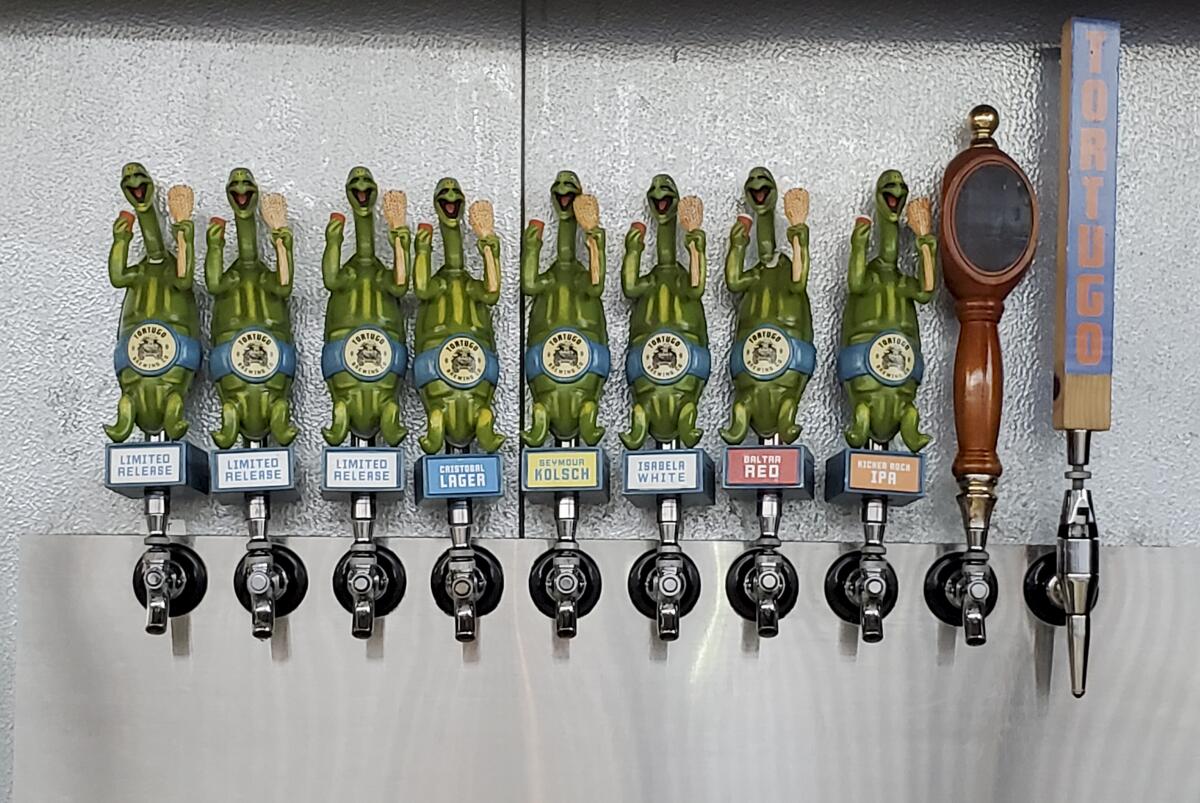 The taps at Tortugo Brewing Co. in Inglewood. 