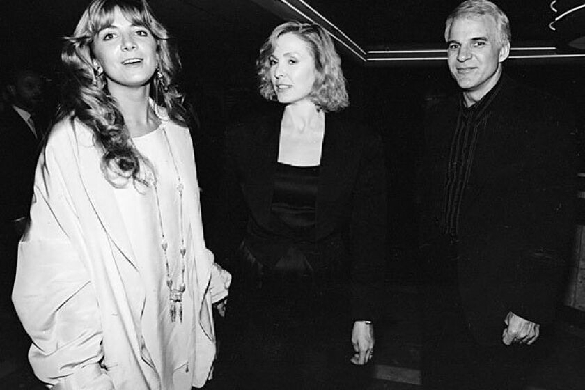 Natasha Richardson, far left, with actress Victoria Tennant and Tennant's then-husband Steve Martin after the premiere of "The Handmaid's Tale" (1990), in which Richardson starred, in Century City. Richardson became ill after falling while skiing in Montreal on Monday.