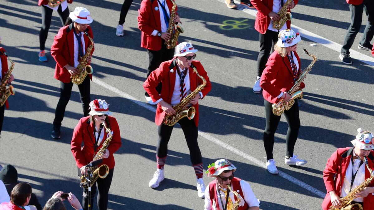The Stanford marching band performs during the Rose Parade on Jan. 1.