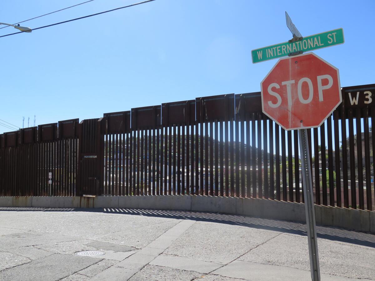 The U.S.-Mexico border wall in Nogales, Ariz.