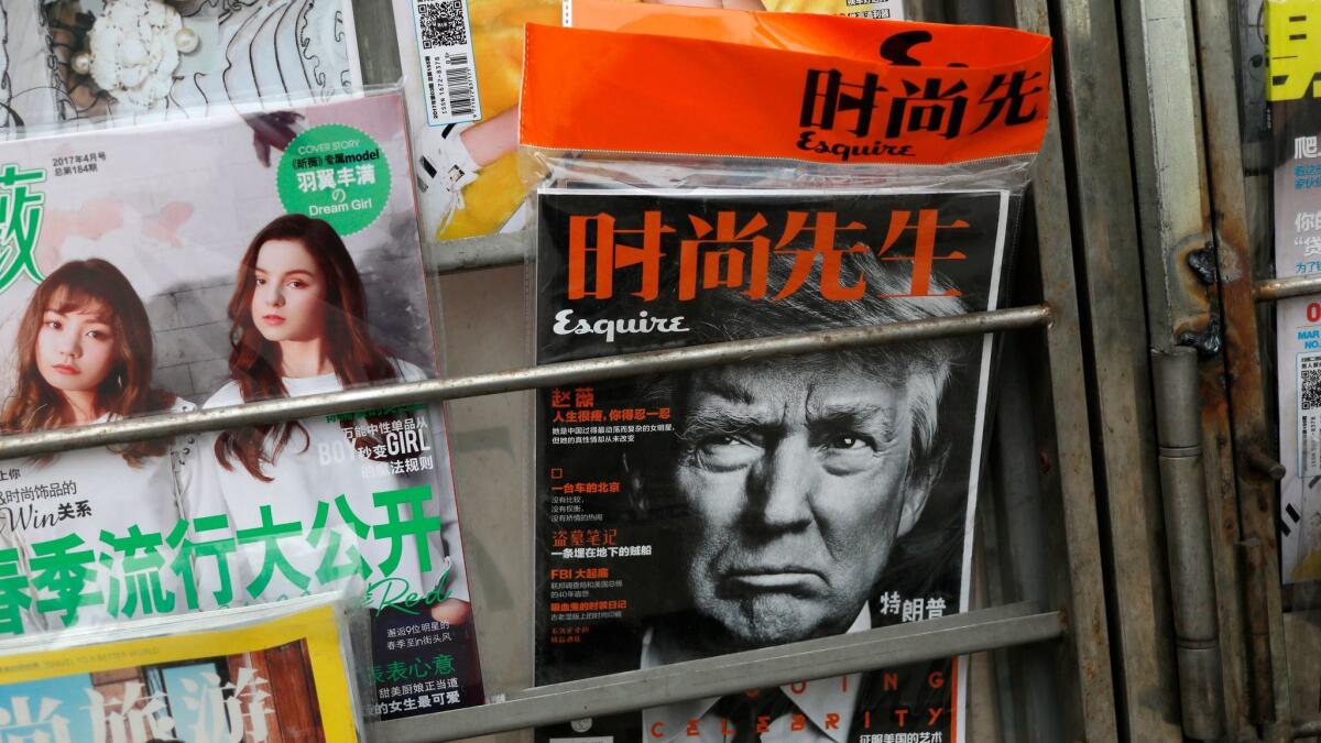 President Trump on the cover of a Chinese magazine in Beijing on March 22.