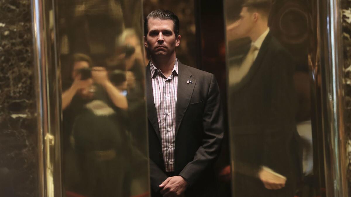 Donald Trump Jr. arrives at Trump Tower in New York on Jan. 18.